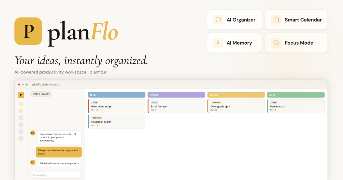 planFlo — Your ideas, instantly organized by Flo, your AI assistant