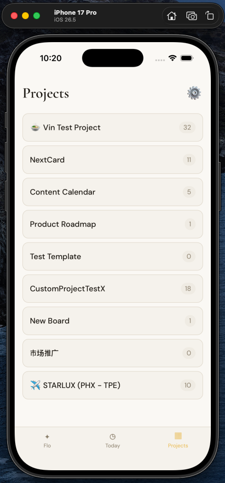 The Projects list on iPhone